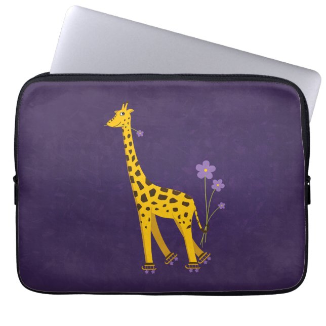 Funny Giraffe Roller Skating Purple 13in Laptop Sleeve (Front)