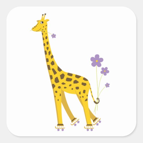 Funny Giraffe Roller Skating Square Sticker