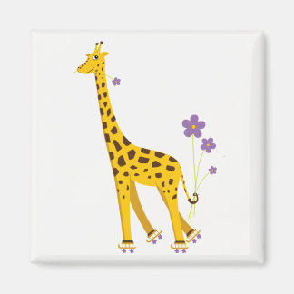 Funny Giraffe Rollerskating Magnet