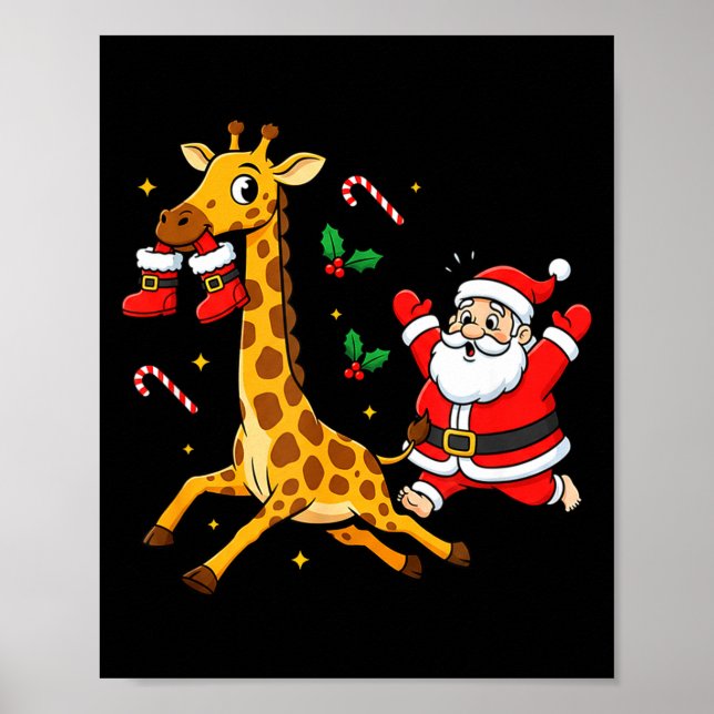 Funny Giraffe Santa Claus Boots Christmas Womens M Poster (Front)