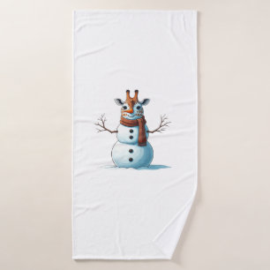 Funny Giraffe Snowman Scarf Christmas Womens Mens  Bath Towel