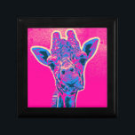 Funny Giraffe Sticking out his Tongue Keepsake Box<br><div class="desc">A funny pose from a cute giraffe -  sticking out his tongue! Funky cheerful neon colors of pink and blue. Fun sixties retro pop art style.</div>