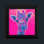 Funny Giraffe Sticking out his Tongue Keepsake Box<br><div class="desc">A funny pose from a cute giraffe -  sticking out his tongue! Funky cheerful neon colors of pink and blue. Fun sixties retro pop art style.</div>
