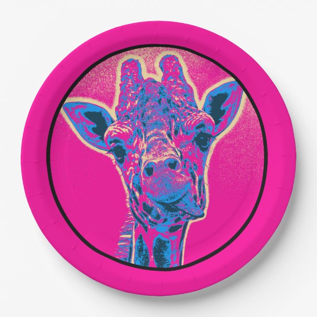 Funny Giraffe Sticking out his Tongue Paper Plates (Front)