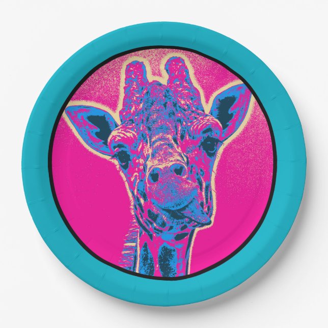 Funny Giraffe Sticking out his Tongue Paper Plates (Front)
