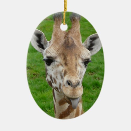 Funny Giraffe Sticking Out Tongue Ceramic Ornament