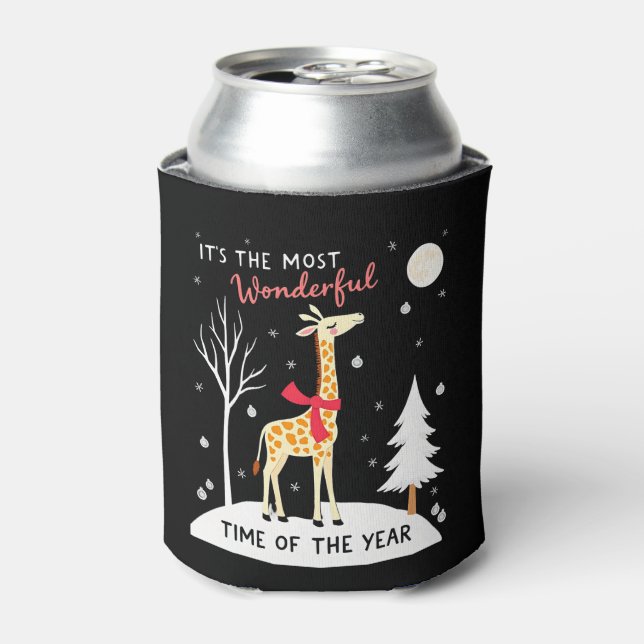 Funny Giraffe The Most Wonderful Time Christmas T- Can Cooler (Can Front)