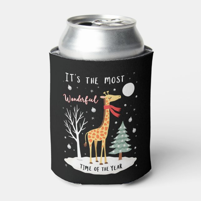 Funny Giraffe The Most Wonderful Time Christmas T- Can Cooler (Can Front)