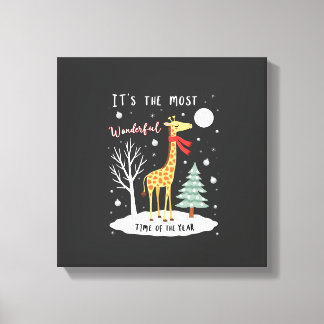 Funny Giraffe The Most Wonderful Time Christmas T- Canvas Print