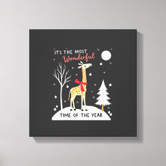 Funny Giraffe The Most Wonderful Time Christmas T- Canvas Print