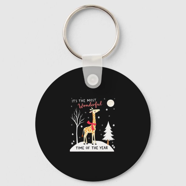 Funny Giraffe The Most Wonderful Time Christmas T- Keychain (Front)