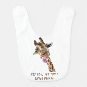 Funny Giraffe Tongue Out and Playful Wink Cartoon Baby Bib