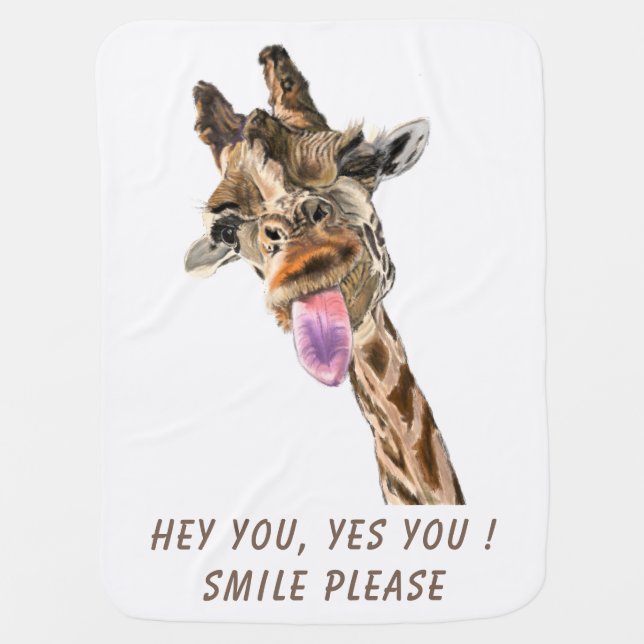 Funny Giraffe Tongue Out and Playful Wink Cartoon  Baby Blanket (Front)