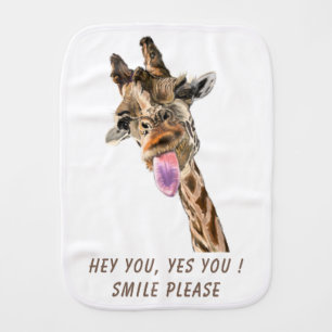 Funny Giraffe Tongue Out and Playful Wink Cartoon Baby Burp Cloth
