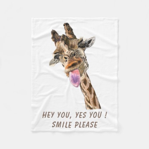 Funny Giraffe Tongue Out and Playful Wink Cartoon  Fleece Blanket