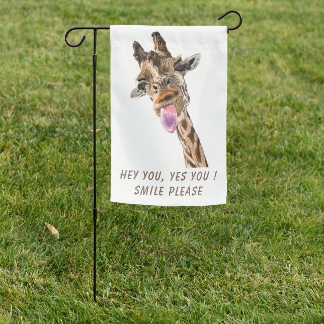 Funny Giraffe Tongue Out and Playful Wink Cartoon  Garden Flag (In SItu)