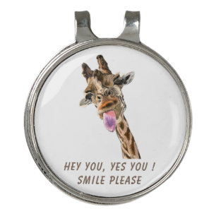 Funny Giraffe Tongue Out and Playful Wink Cartoon Golf Hat Clip