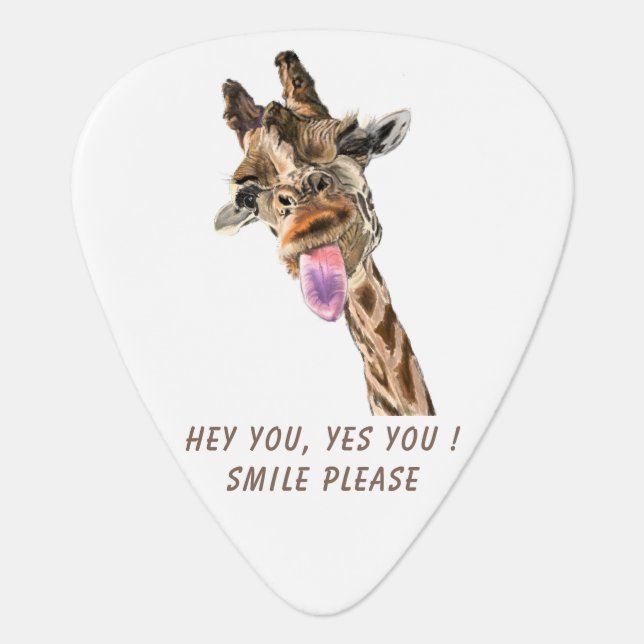 Funny Giraffe Tongue Out and Playful Wink Cartoon  Guitar Pick (Front)