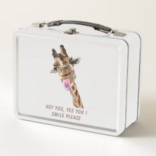 Funny Giraffe Tongue Out and Playful Wink Cartoon Metal Lunch Box