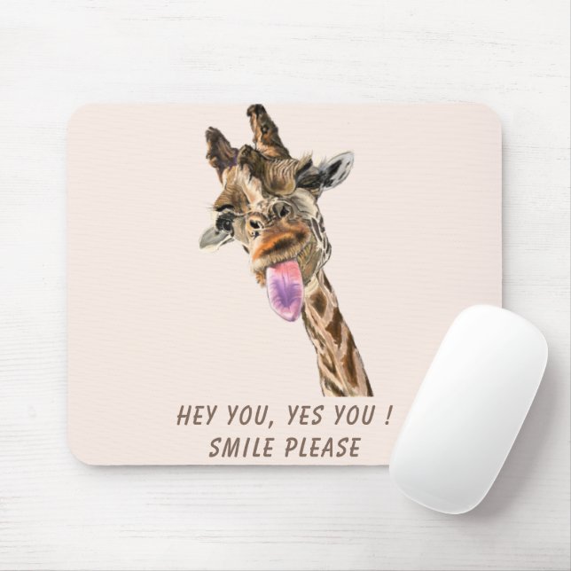 Funny Giraffe Tongue Out and Playful Wink Cartoon  Mouse Pad (With Mouse)