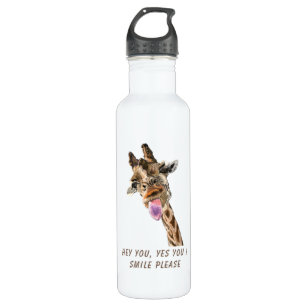 Funny Giraffe Tongue Out and Playful Wink Cartoon  Stainless Steel Water Bottle