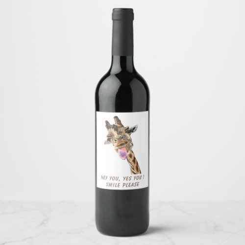 Funny Giraffe Tongue Out and Playful Wink Cartoon  Wine Label