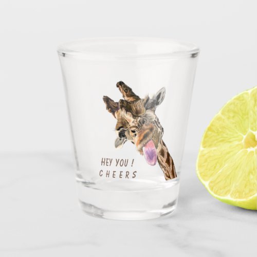 Funny Giraffe Tongue Out and Playful Wink _ Cheers Shot Glass