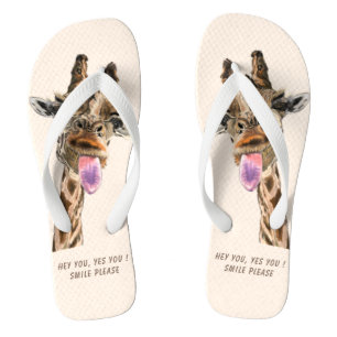 Funny Giraffe Tongue Out and Playful Wink Flip Flops