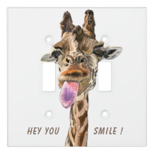 Funny Giraffe Tongue Out and Playful Wink - Fun Light Switch Cover