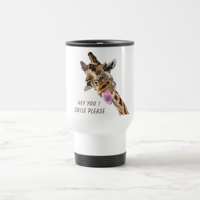 Funny Giraffe Tongue Out and Playful Wink - Fun Travel Mug (Center)