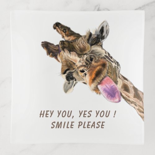 Funny Giraffe Tongue Out and Playful Wink _ Fun Trinket Tray