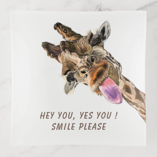 Funny Giraffe Tongue Out and Playful Wink - Fun Trinket Tray (Front)
