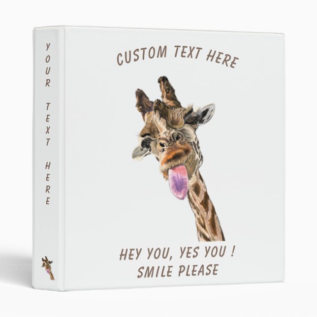 Funny Giraffe Tongue Out and Playful Wink - Smile  3 Ring Binder (Front/Spine)