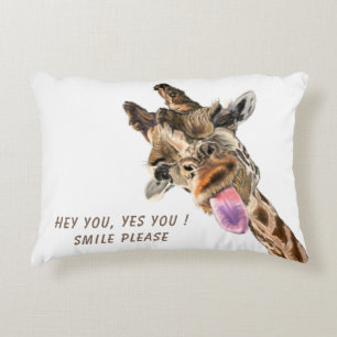 Funny Giraffe Tongue Out and Playful Wink - Smile  Accent Pillow