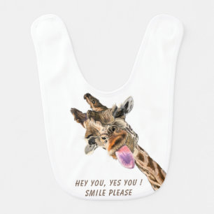 Funny Giraffe Tongue Out and Playful Wink - Smile Baby Bib