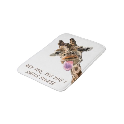 Funny Giraffe Tongue Out and Playful Wink _ Smile  Bath Mat