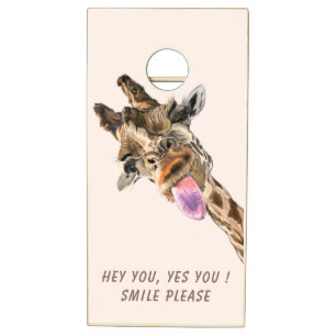 Funny Giraffe Tongue Out and Playful Wink - Smile Cornhole Set
