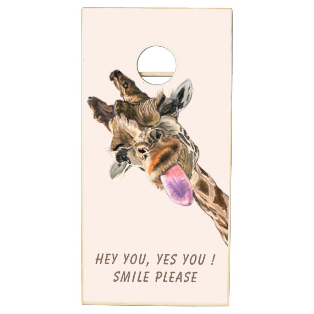 Funny Giraffe Tongue Out and Playful Wink - Smile Cornhole Set (Left)