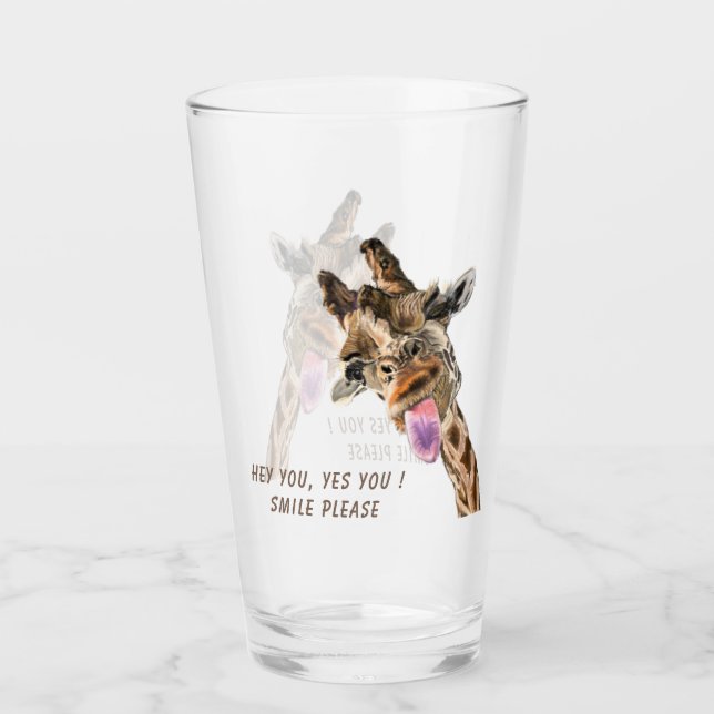 Funny Giraffe Tongue Out and Playful Wink - Smile Glass (Front)
