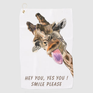 Funny Giraffe Tongue Out and Playful Wink - Smile Golf Towel