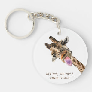 Funny Giraffe Tongue Out and Playful Wink - Smile Keychain