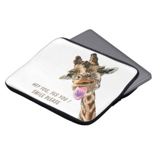 Funny Giraffe Tongue Out and Playful Wink - Smile  Laptop Sleeve