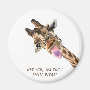 Funny Giraffe Tongue Out and Playful Wink - Smile  Magnet