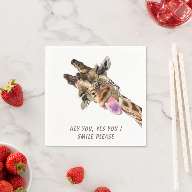 Funny Giraffe Tongue Out and Playful Wink - Smile  Napkins (Insitu)