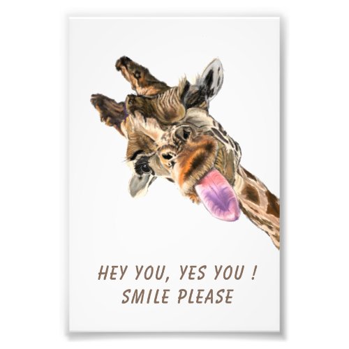 Funny Giraffe Tongue Out and Playful Wink Smile Photo Print