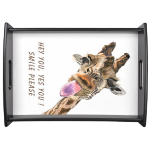 Funny Giraffe Tongue Out and Playful Wink - Smile  Serving Tray