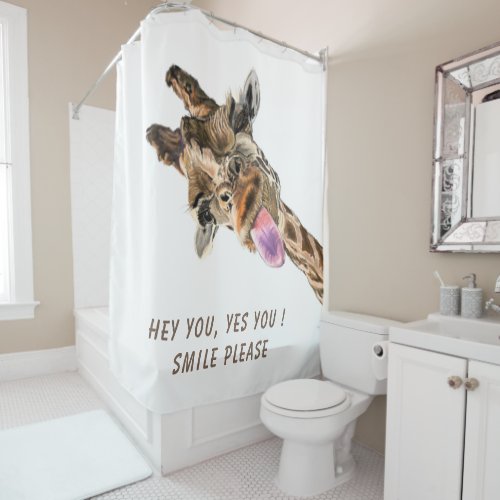 Funny Giraffe Tongue Out and Playful Wink _ Smile  Shower Curtain