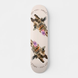 Funny Giraffe Tongue Out and Playful Wink - Smile Skateboard