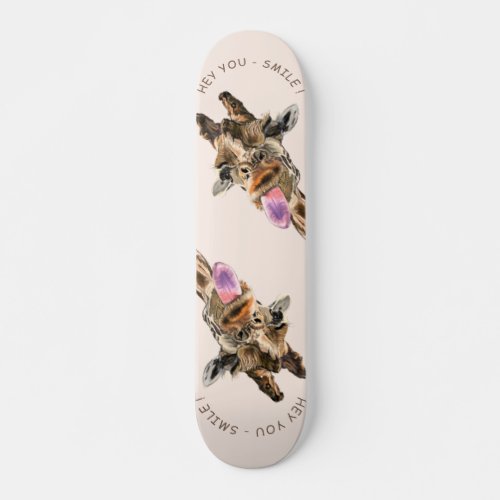 Funny Giraffe Tongue Out and Playful Wink _ Smile  Skateboard