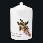 Funny Giraffe Tongue Out and Playful Wink - Smile  Teapot<br><div class="desc">Funny Giraffe Tongue Out and Playful Wink - Smile Animal Cartoon Drawing - Choose / Add Your Unique Text / Font / Color - Make Your Special Gift - Resize and move or remove and add elements / image with customization tool ! - Drawing and Design by MIGNED. You can...</div>